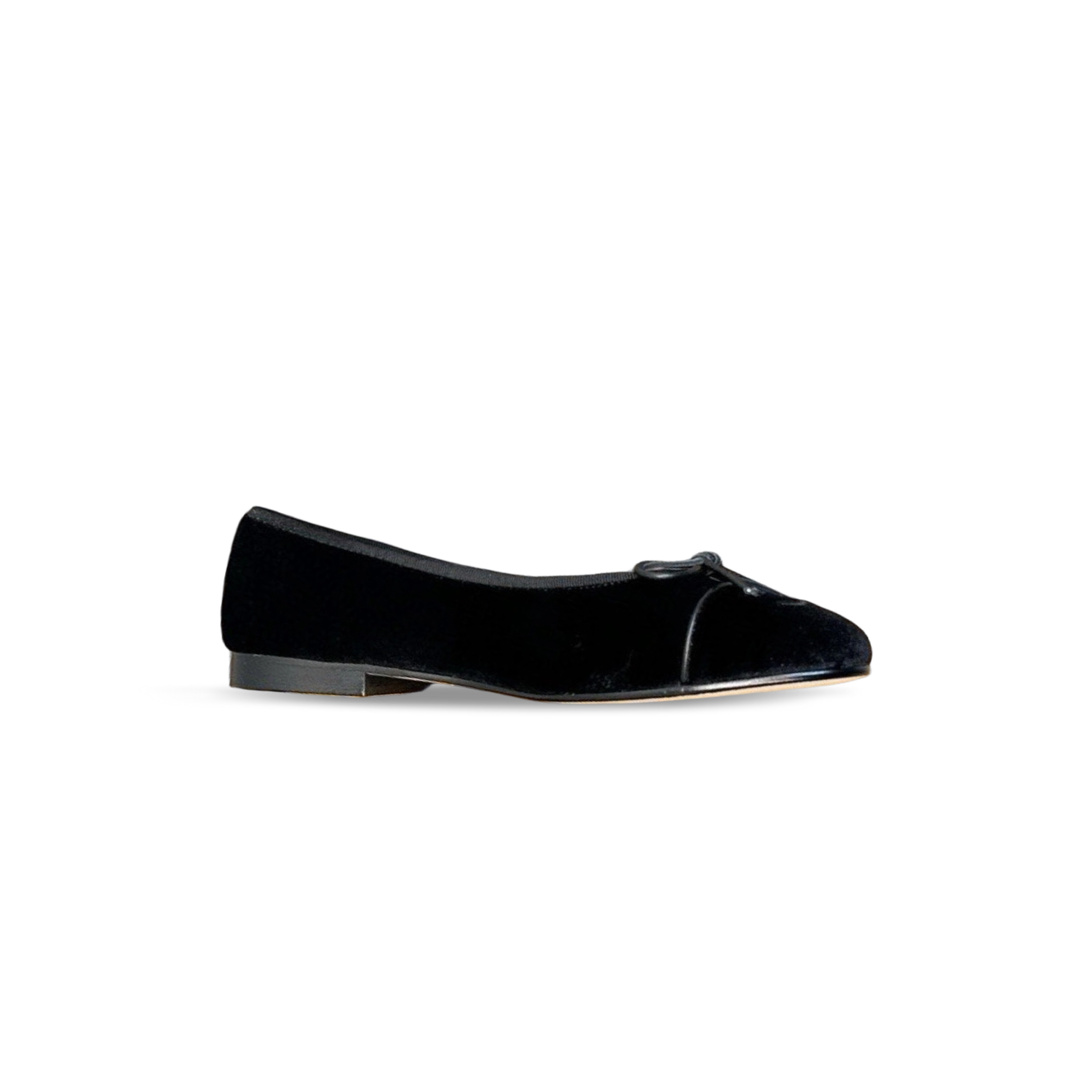 CHANEL BLACK VELVET BALLERINA FLATS